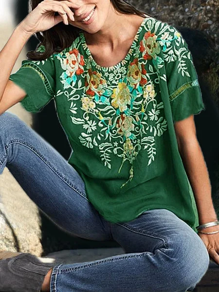 Crew Neck Floral Casual Fit Top