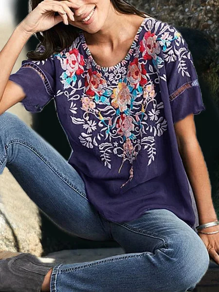 Crew Neck Floral Casual Fit Top