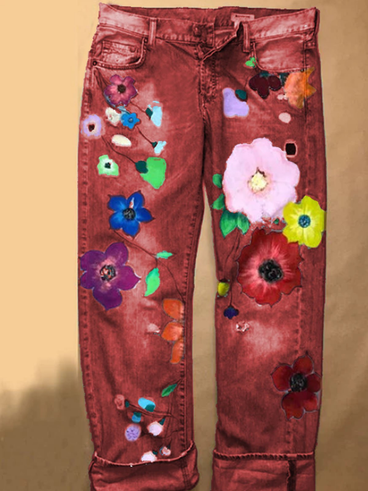 Casual Floral Loose Denim&jeans