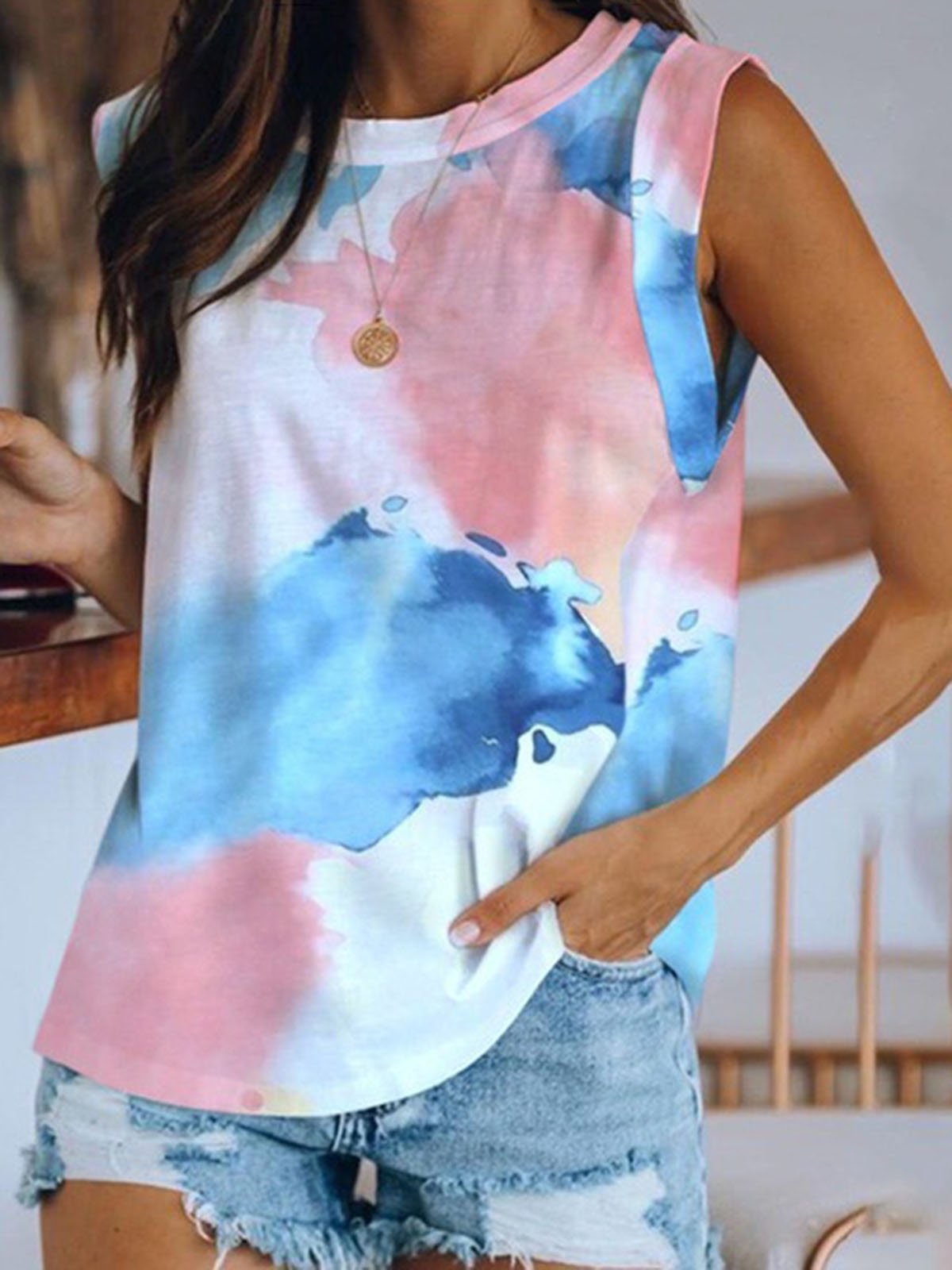 Fit Crew Neck Vacation Printed Tank & Cami