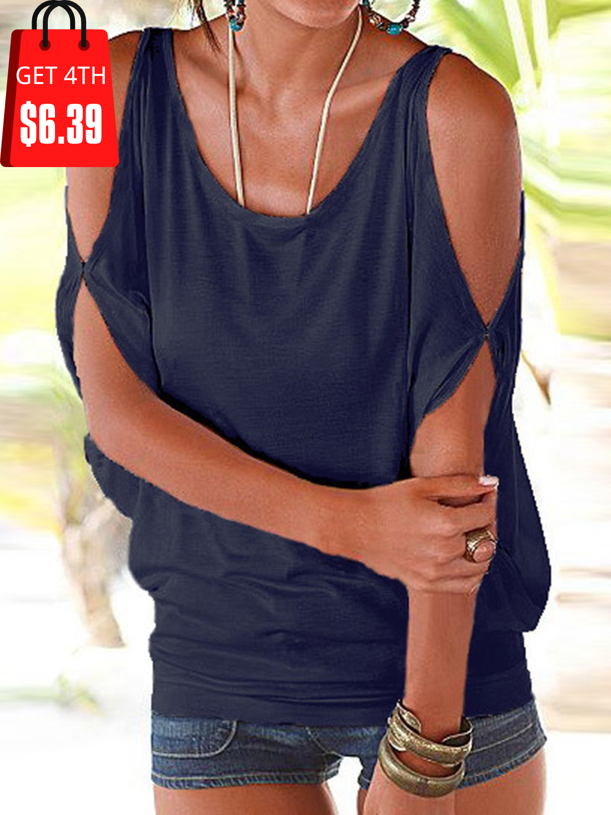 Fit Cold Shoulder Solid Casual Blouses