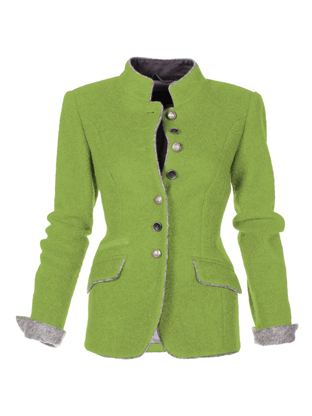 Solid Stand Collar Vintage Cotton-Blend Coats