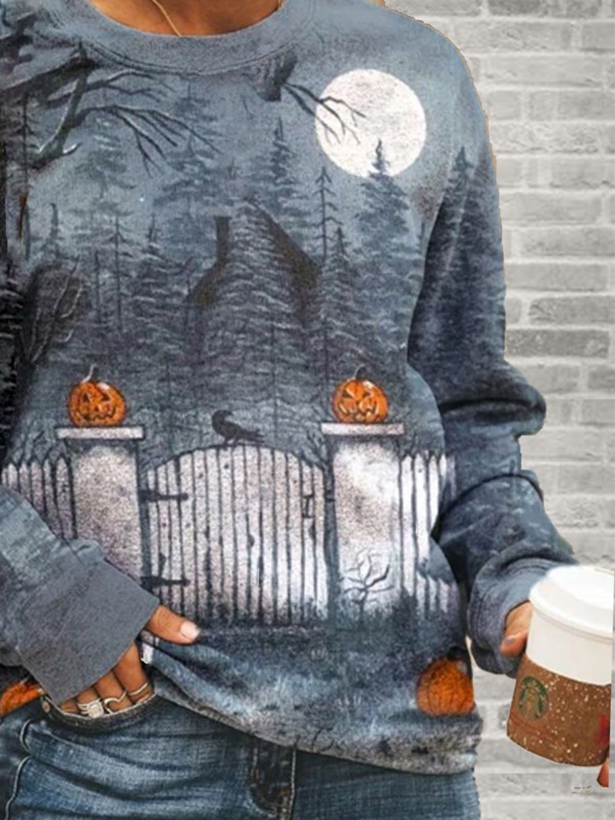 Printed Polyester Cotton Casual Loose Sweatshirt &pullover