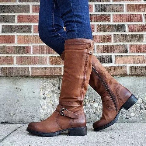 Winter Low Heel Leather Boots