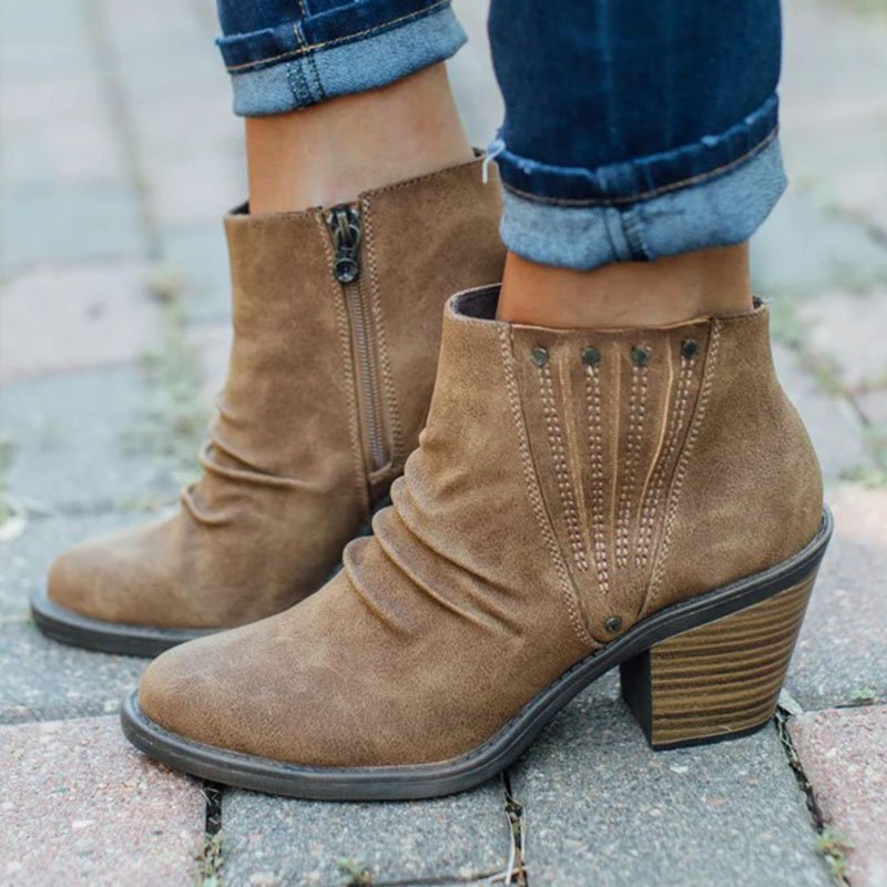 Block Heel Casual Rivet Boots