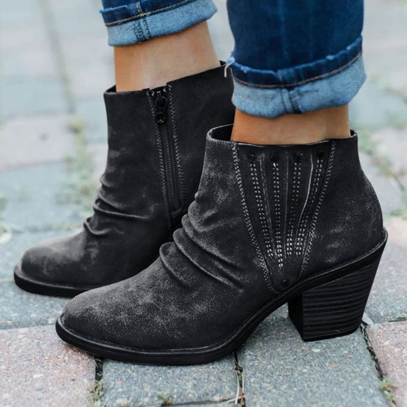Block Heel Casual Rivet Boots