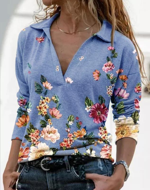 Shawl Collar Printed Simple Sweatshirt &pullover