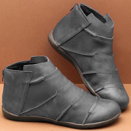 Pure Color Zipper Retro Booties