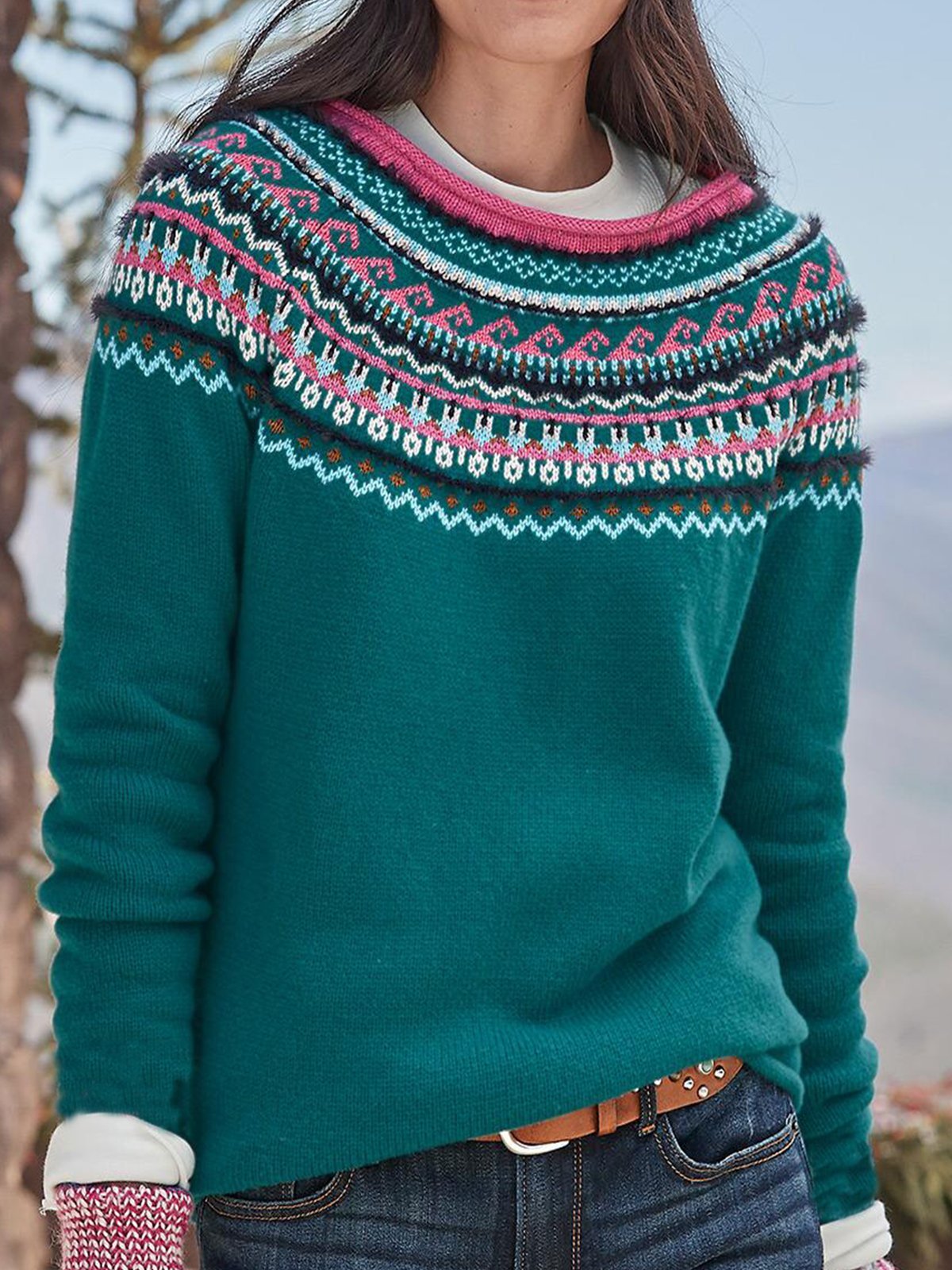 Casual Geometric Knitted Long Sleeve Jumper
