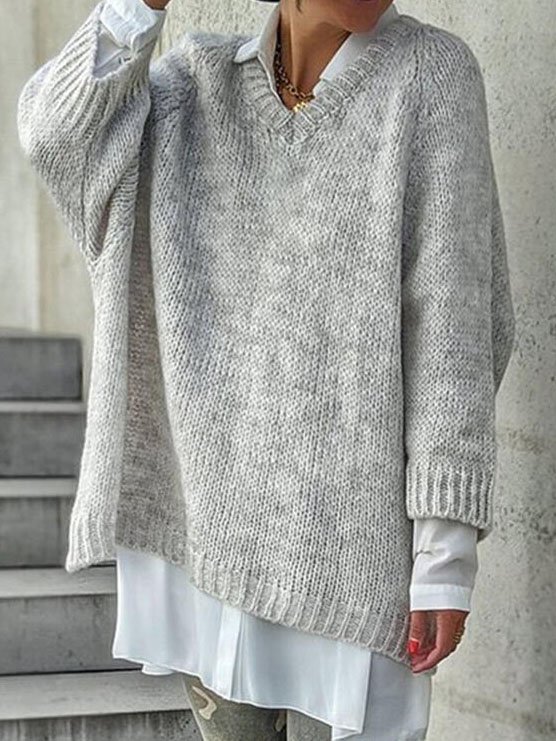 Women Casual Winter Solid Crew Neck Daily Long sleeve Loose Cotton-Blend Regular Jumper