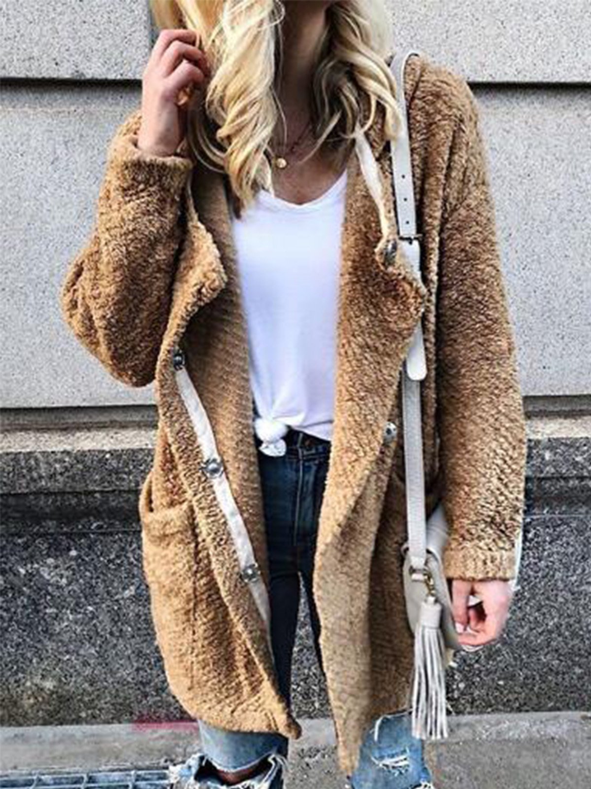 Cotton-Blend Pockets Long Sleeve Jacket