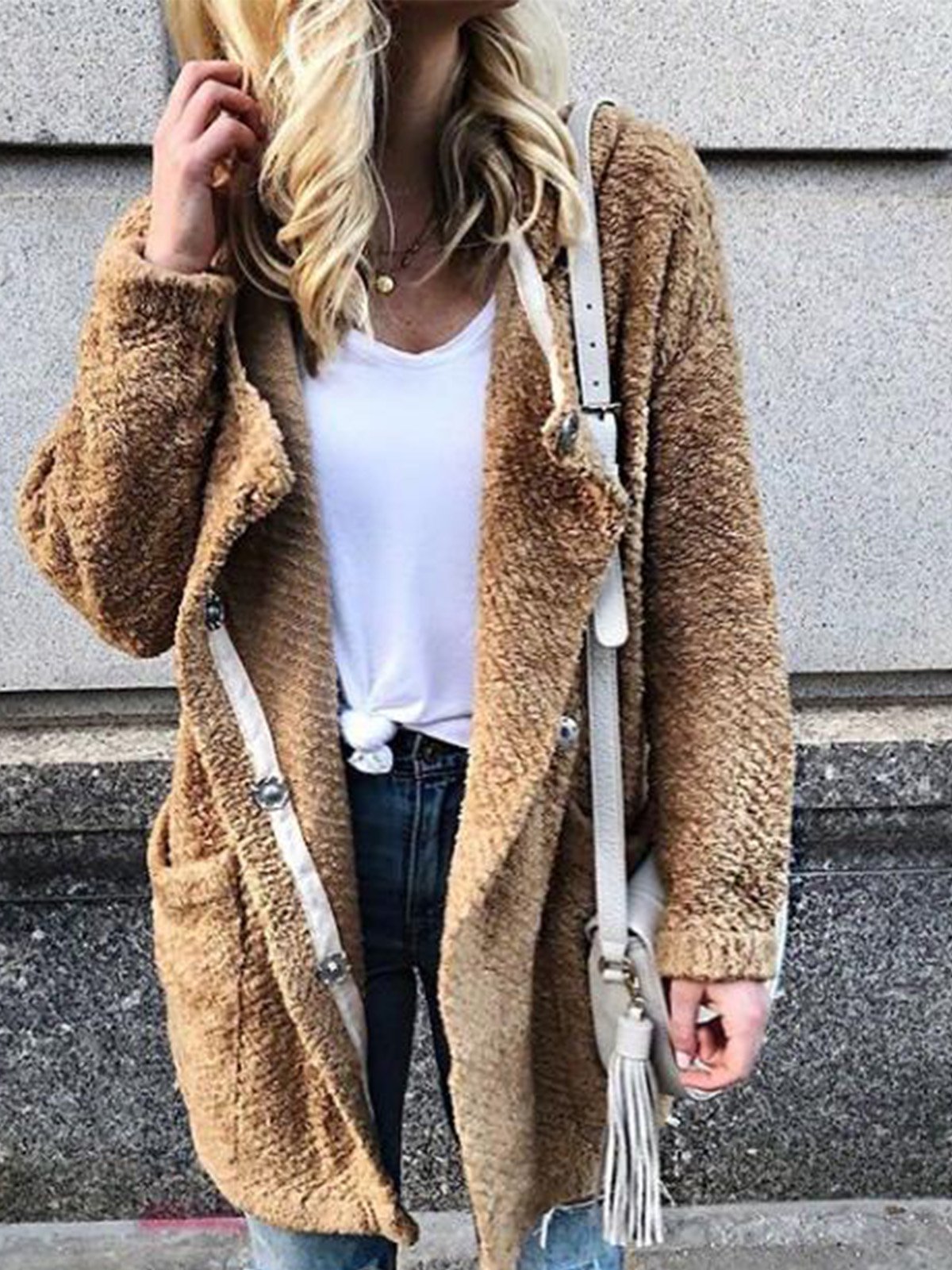 Cotton-Blend Pockets Long Sleeve Jacket