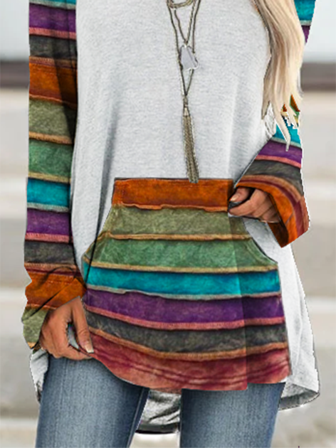Wool/knitting Street Raglan Sleeve Striped Sweatshirt &pullover