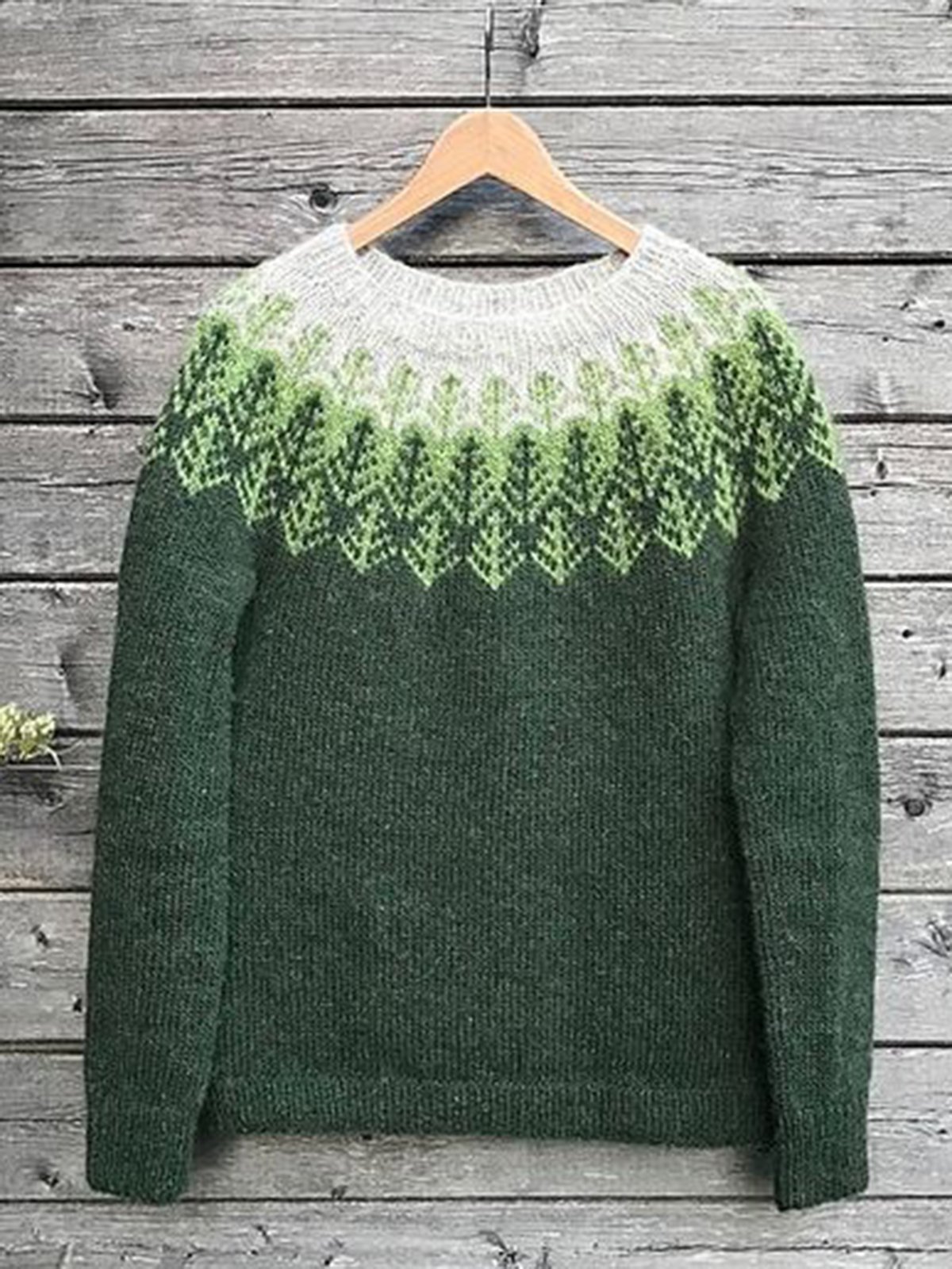 Olive Green Vintage Casual Knitted Long Sleeve Sweater