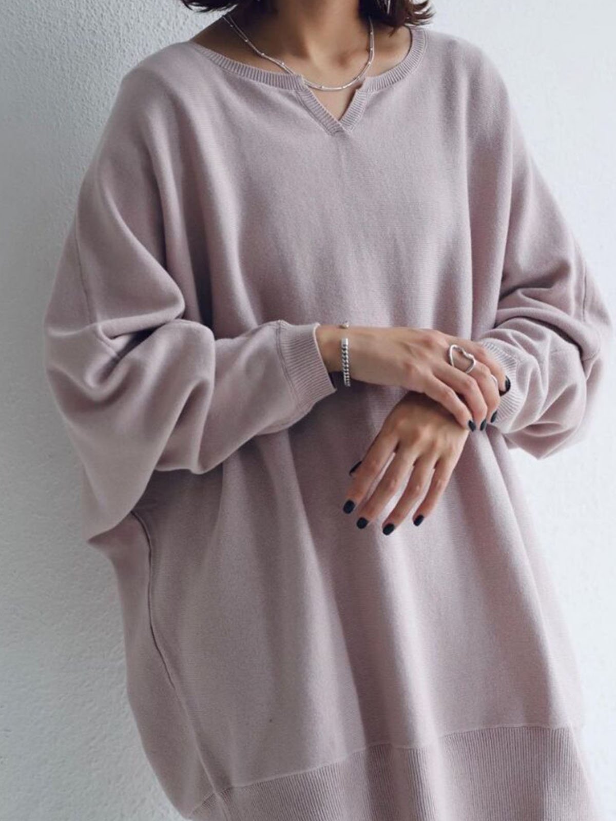 Casual V Neck Solid Sweatshirt