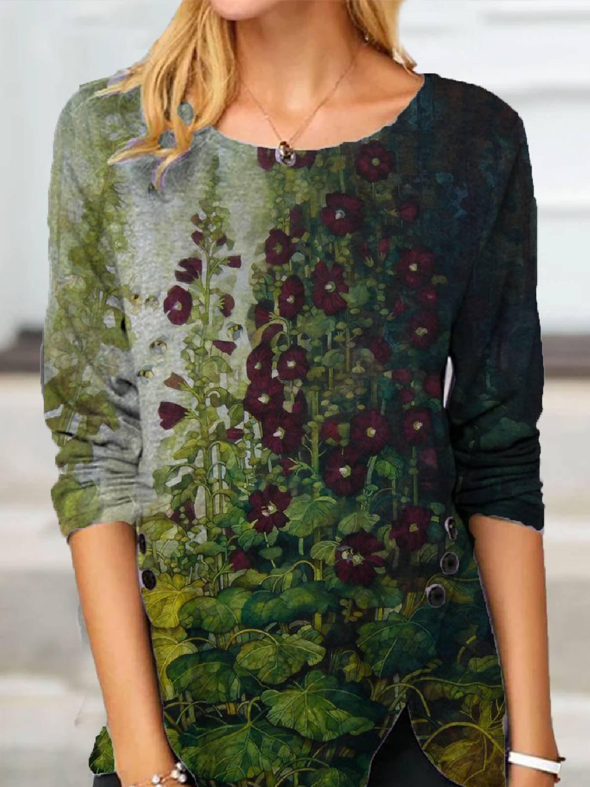 Leaf Casual Crew Neck Blouses