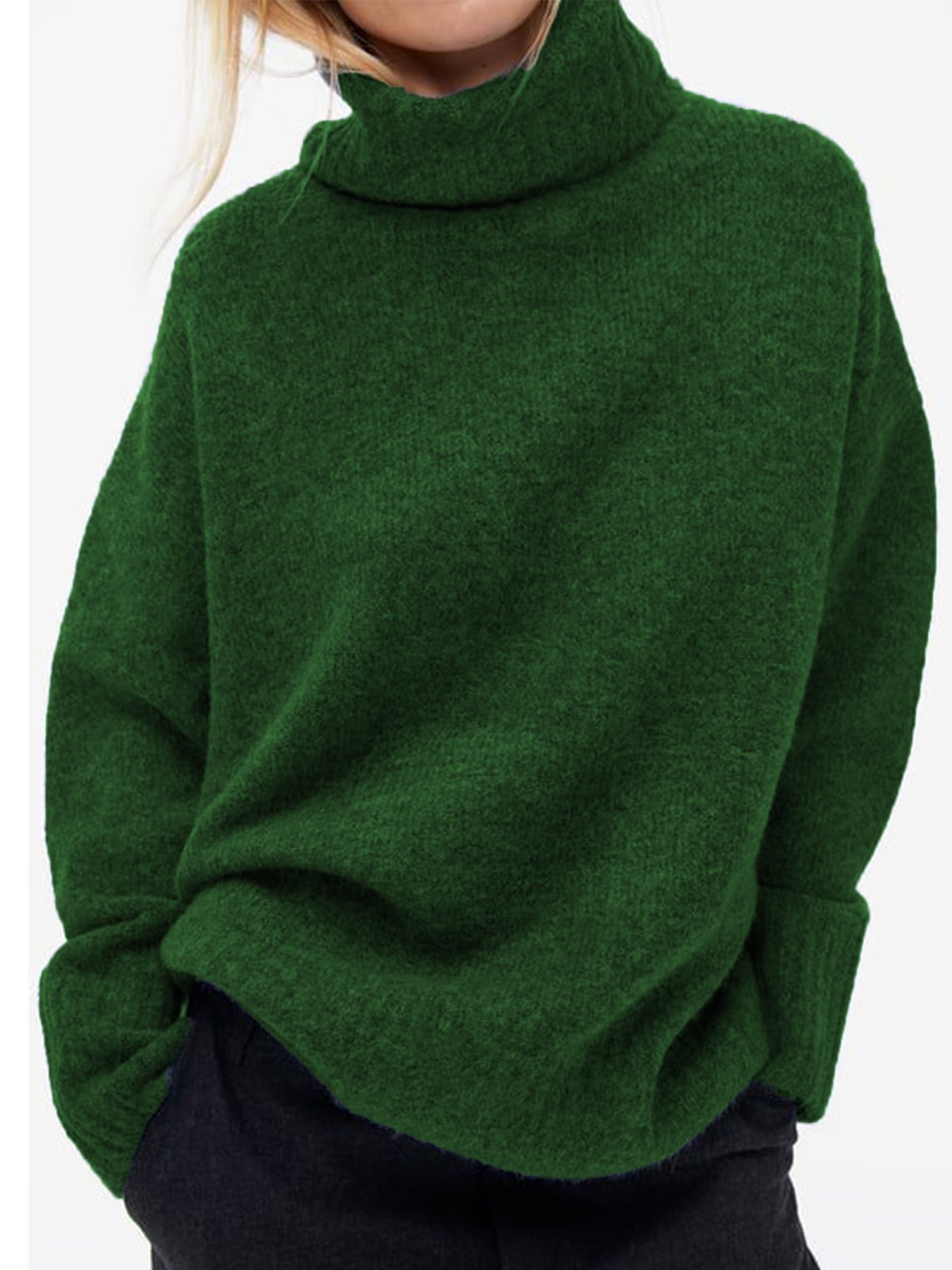 Long Sleeve Stand Collar Solid Sweater