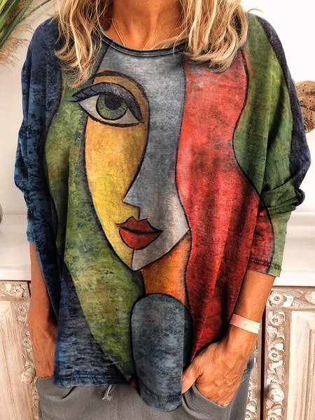 Casual Crew Neck Striped Cotton-Blend Sweatshirt &pullover
