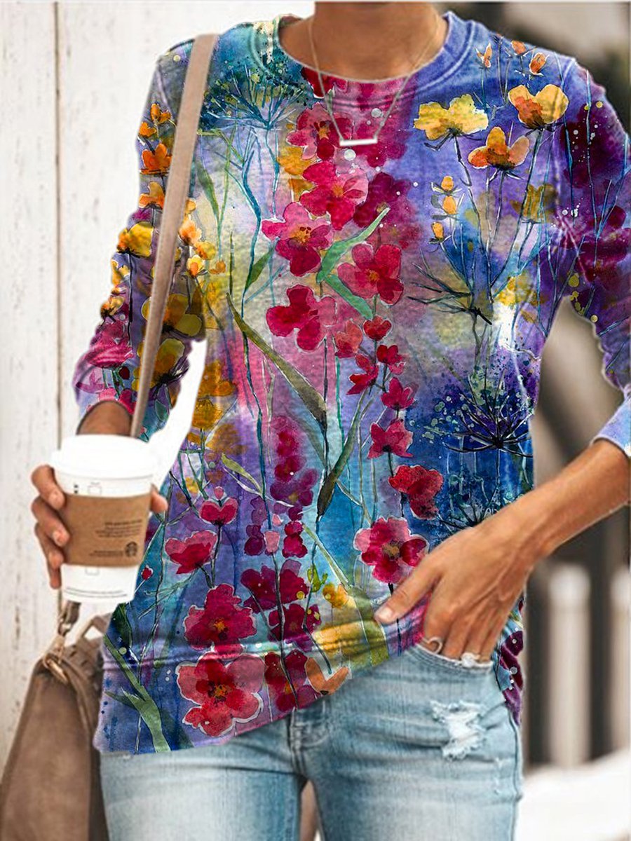 Printed Casual Fit Cotton-Blend Sweatshirt &pullover
