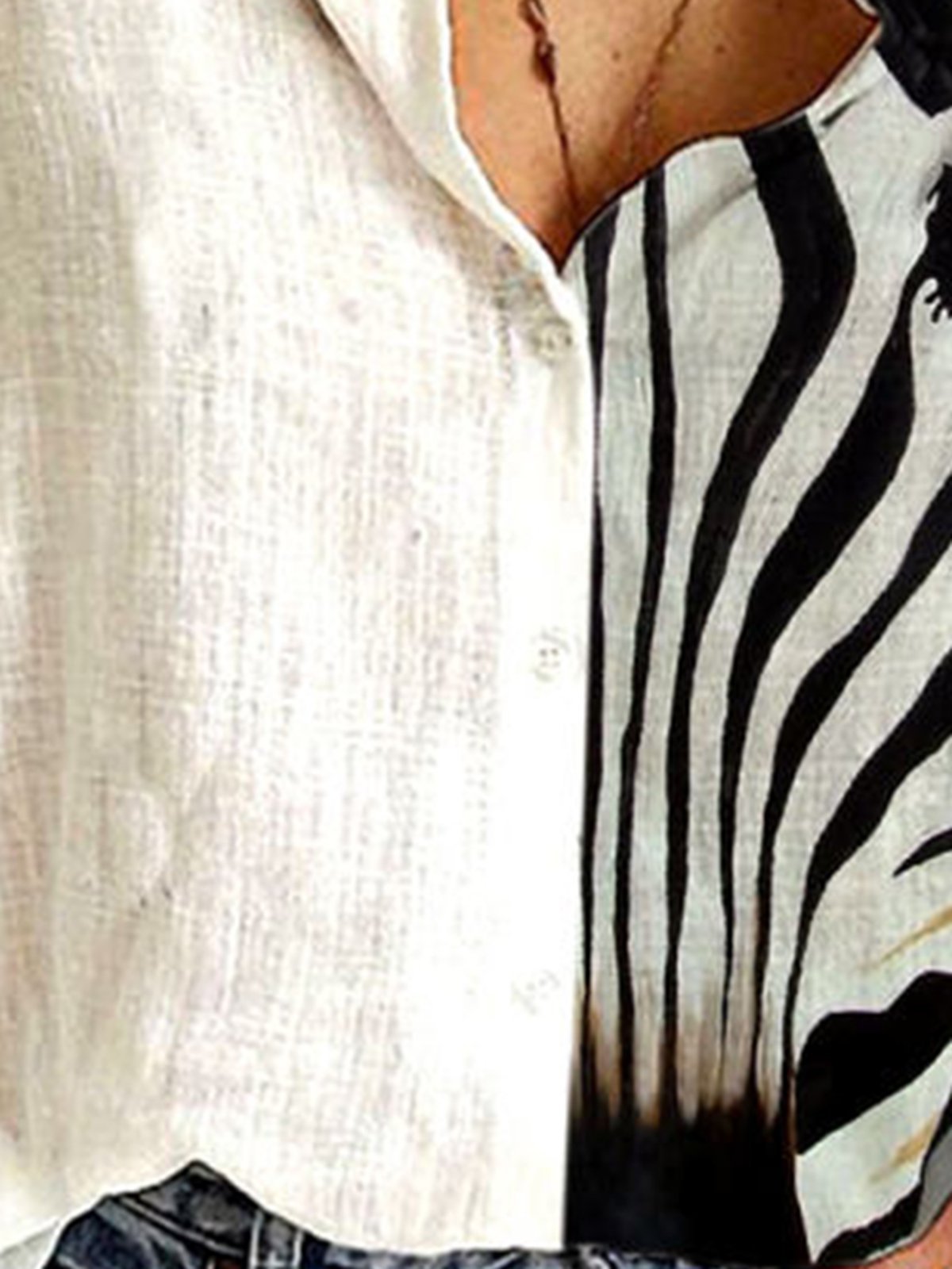 Cotton-Blend Printed Casual Loose Blouses