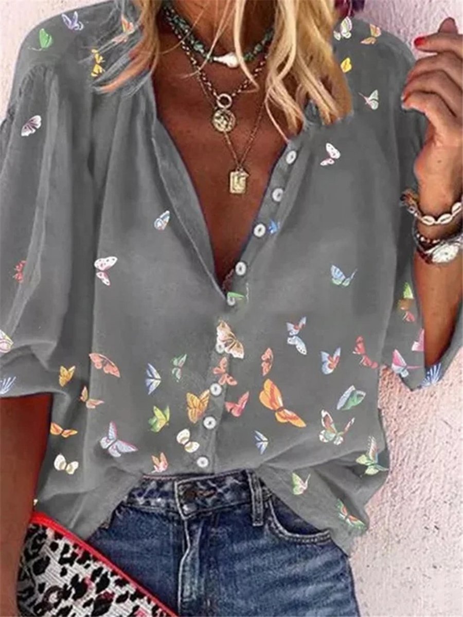 Loose Butterfly Polyester Fibre Casual Blouses