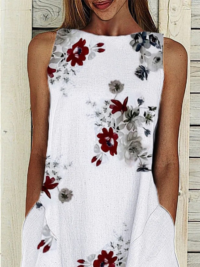 Floral Casual Cotton-Blend Loose Midi