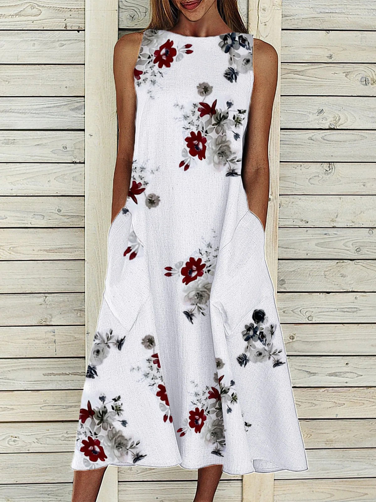 Floral Casual Cotton-Blend Loose Midi