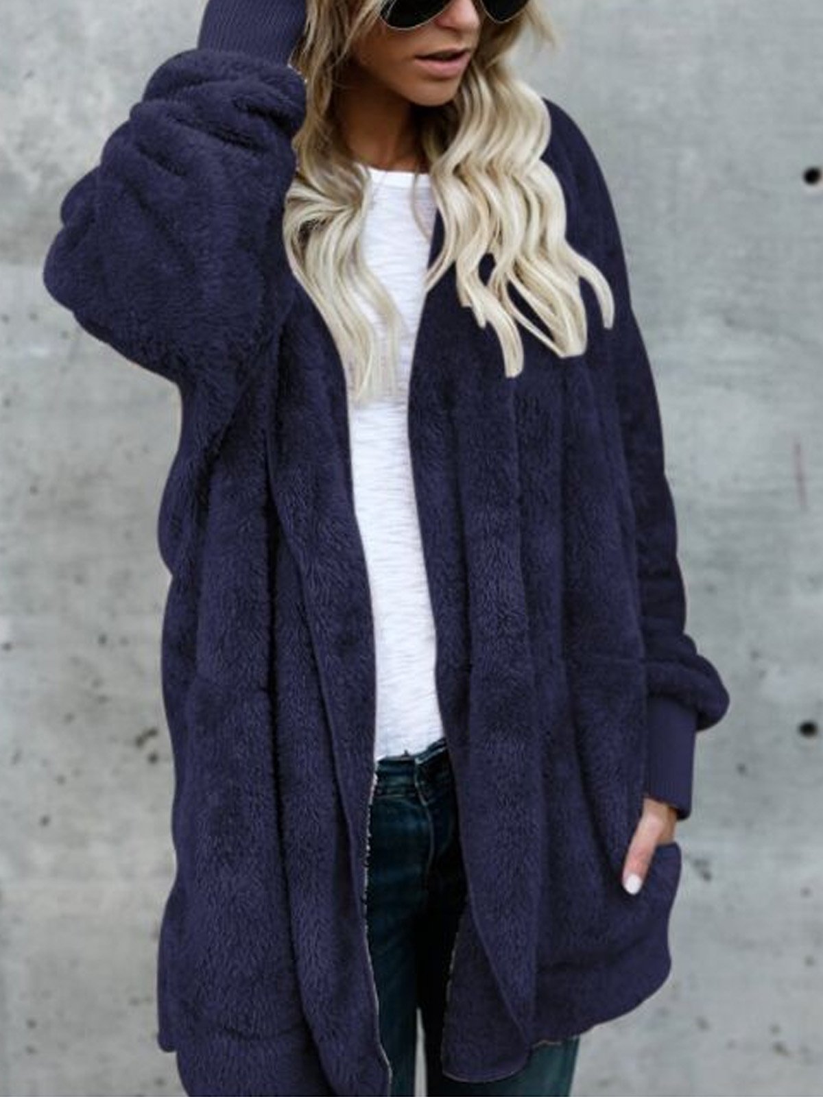 Plain Casual Hooded Coats