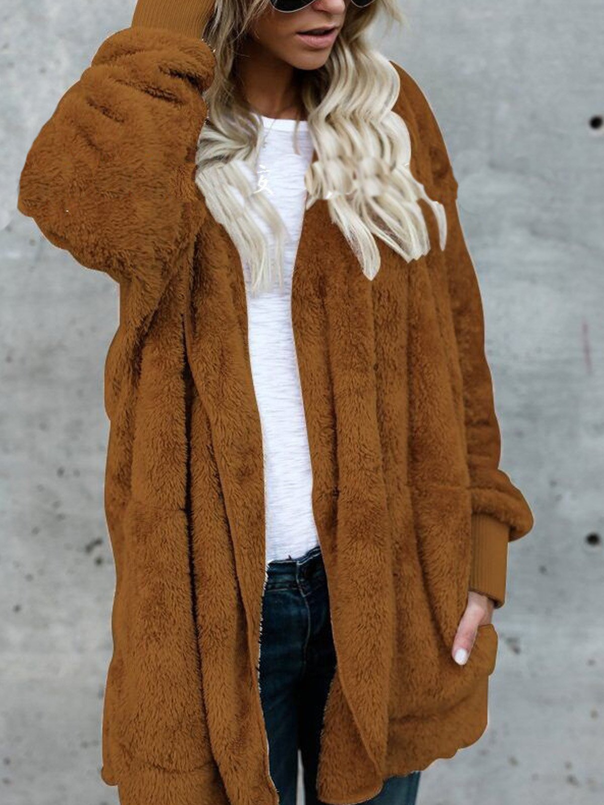 Plain Casual Hooded Coats