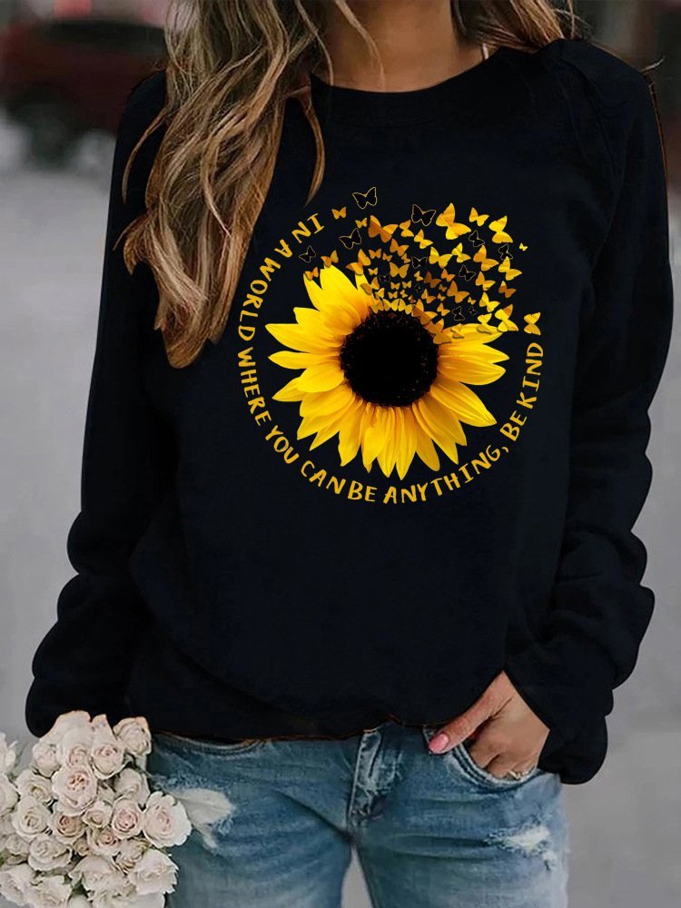 Sunflower Casual Crew Neck Cotton-Blend Hoodies & Sweatshirt