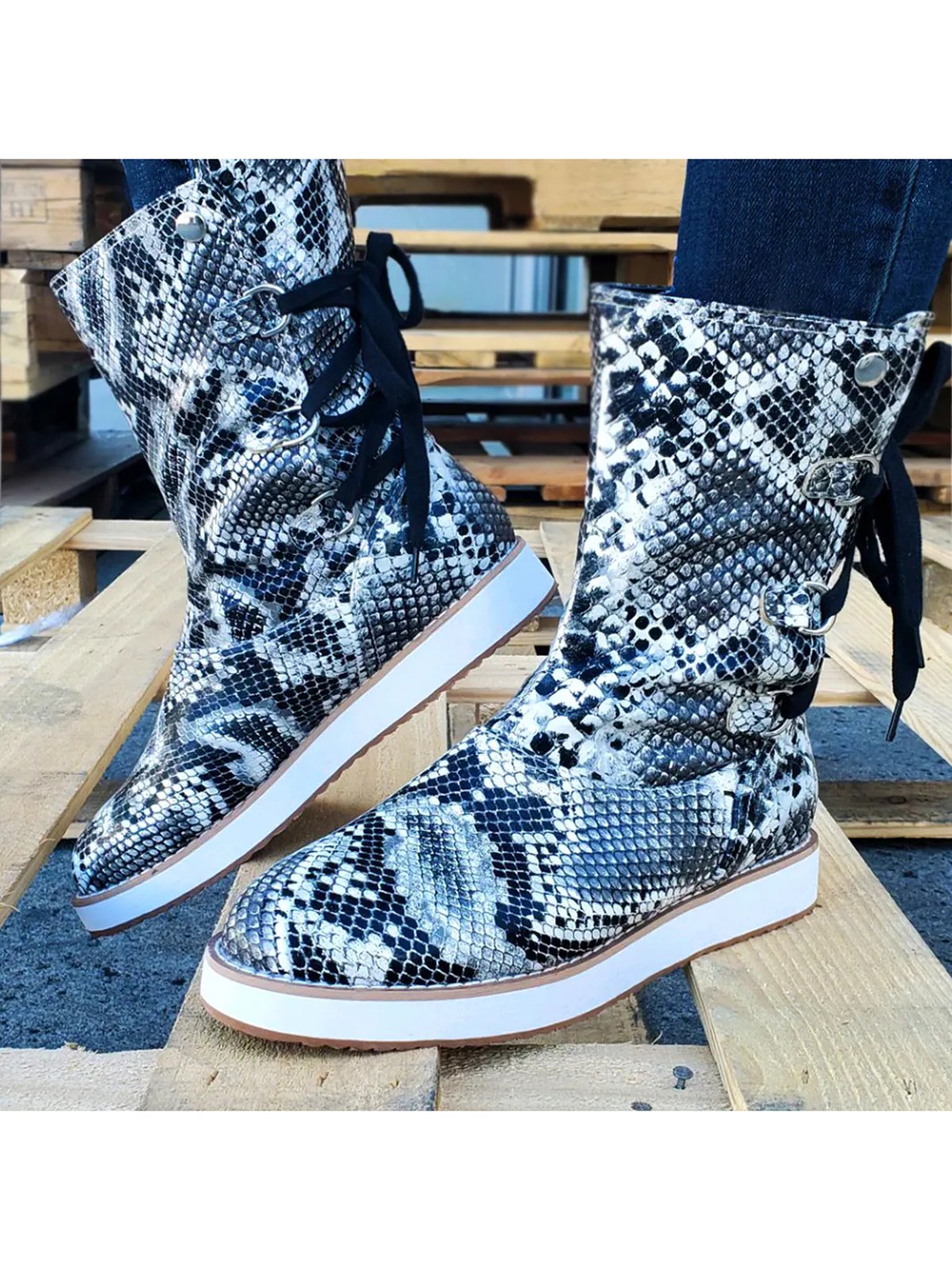 Leopard Snake Print Plain Casual Short Boots