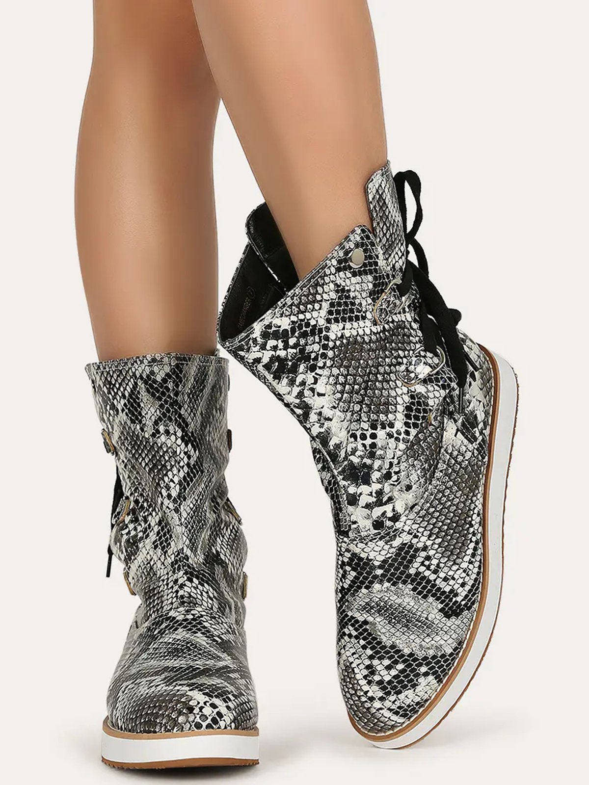 Leopard Snake Print Plain Casual Short Boots
