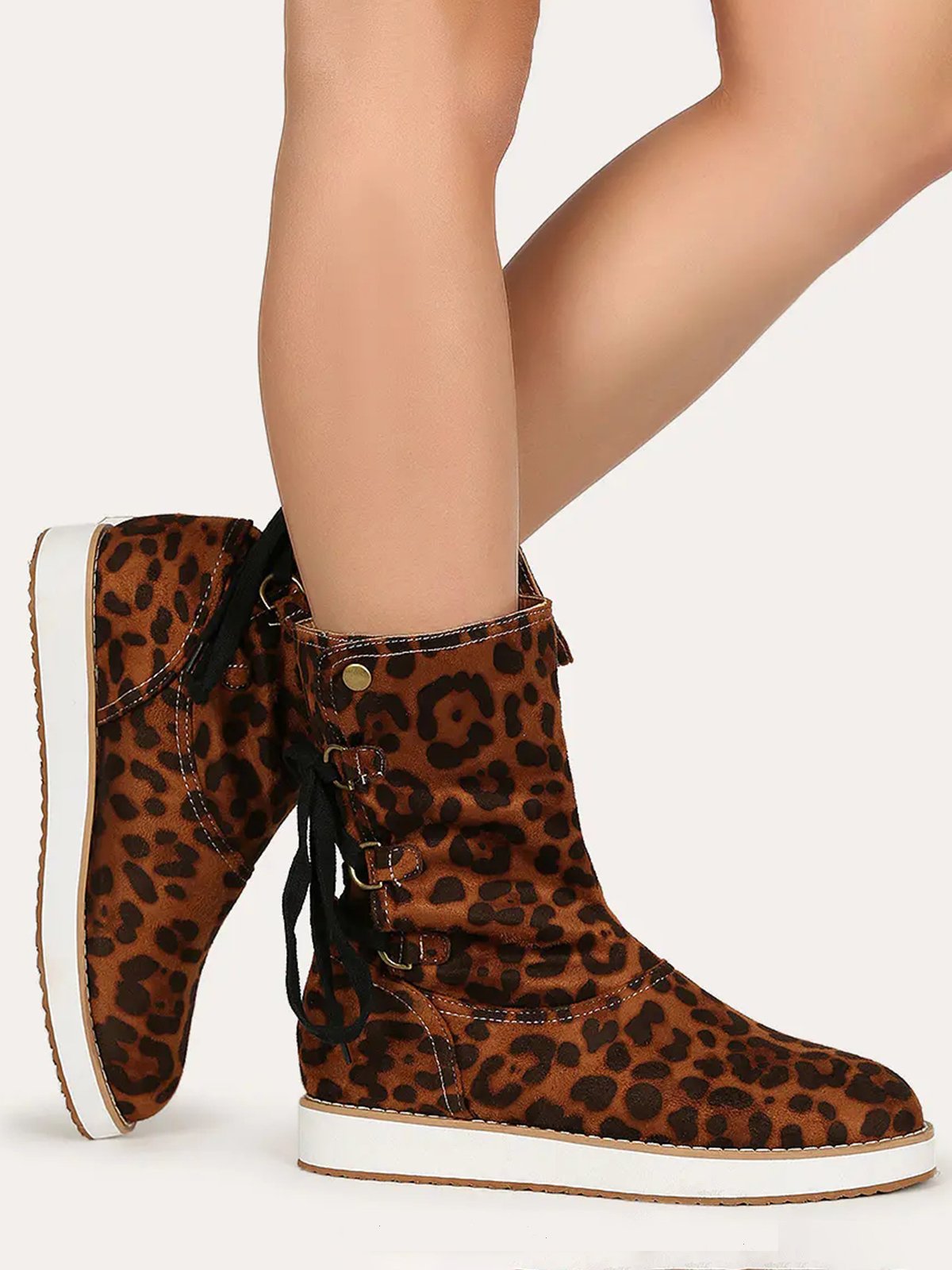 Leopard Snake Print Plain Casual Short Boots