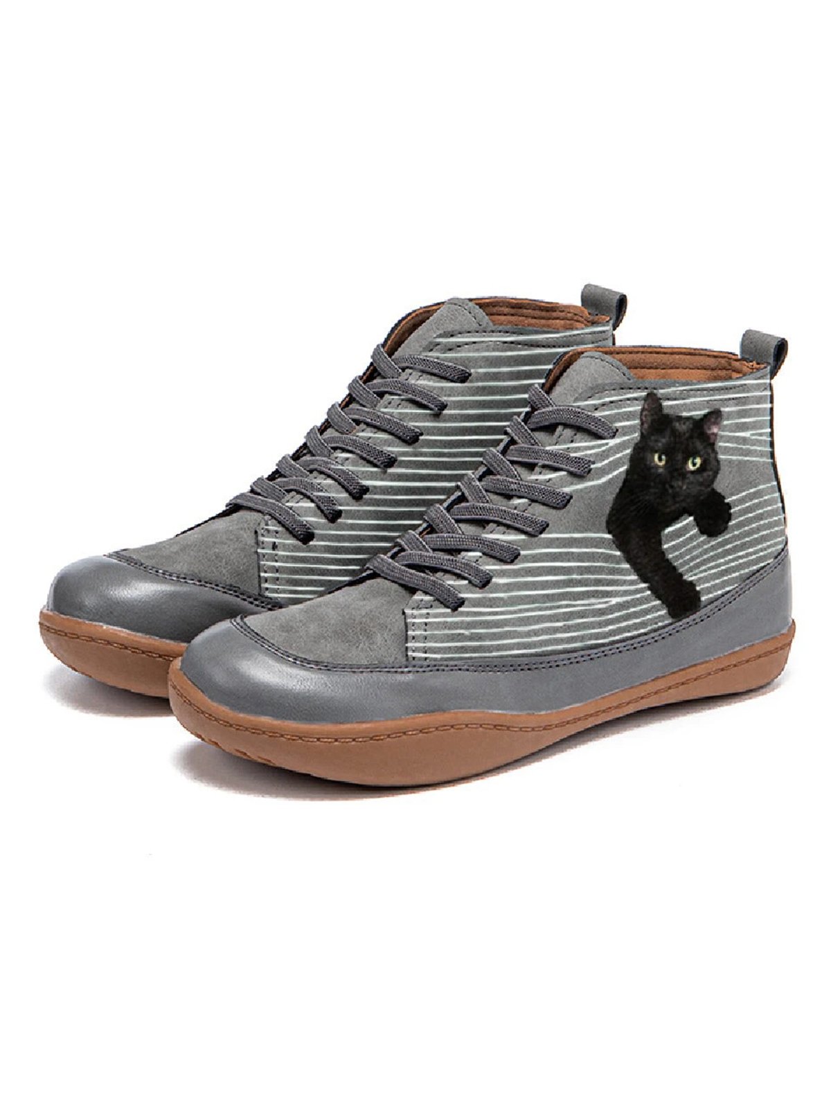 Casual Personality Black Cat Striped Ankle Ankle Boots