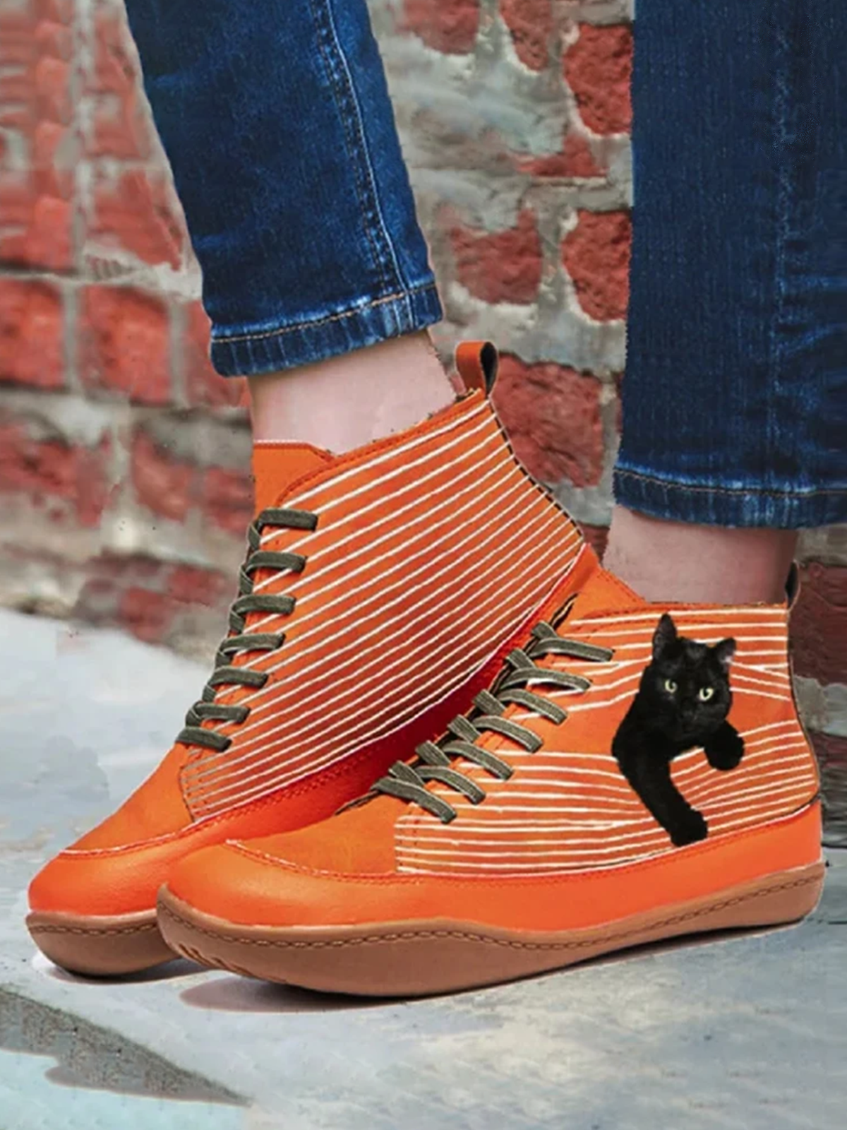 Casual Personality Black Cat Striped Ankle Ankle Boots