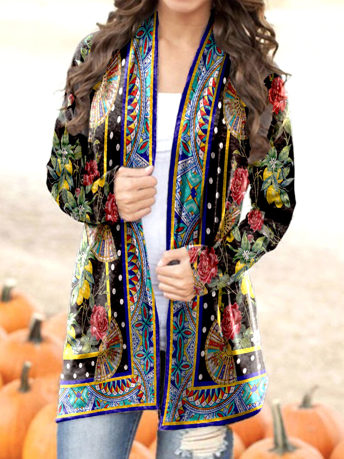 Loose Jersey Floral Casual Cardigans