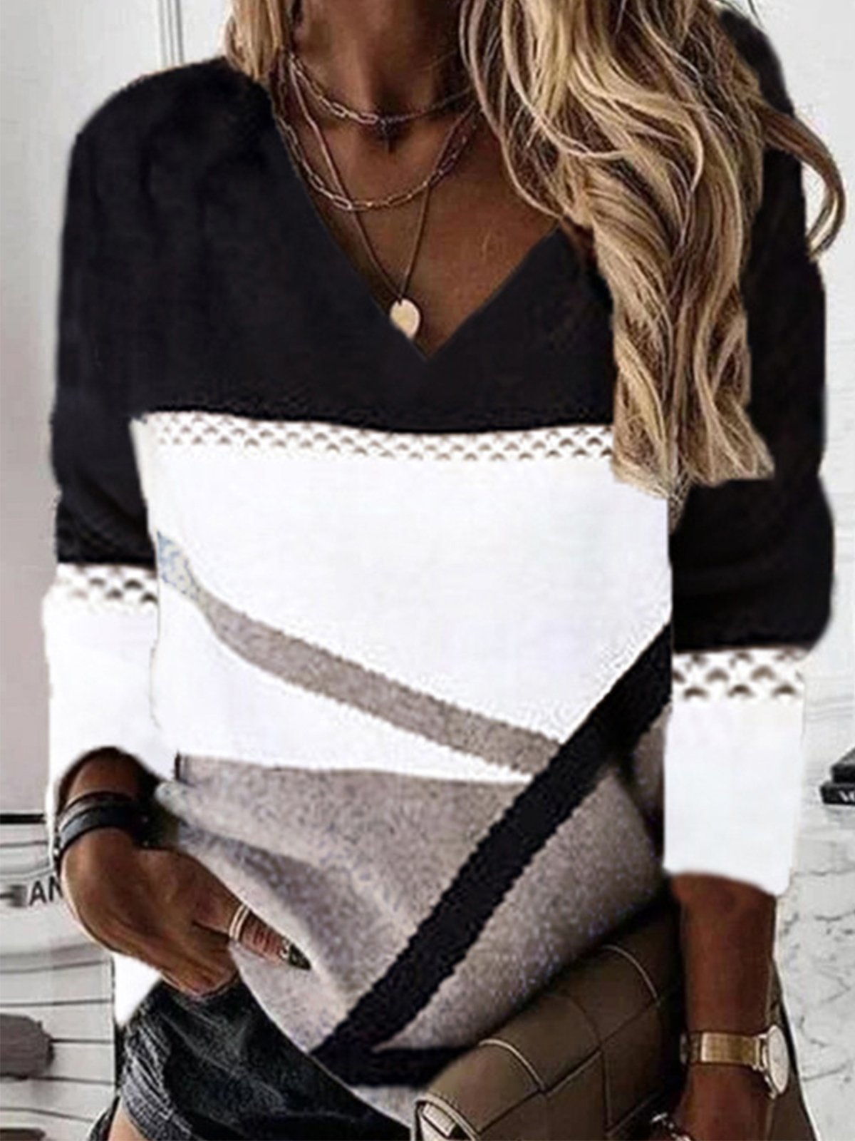 Striped Casual V Neck Hoodies & Sweatshirt