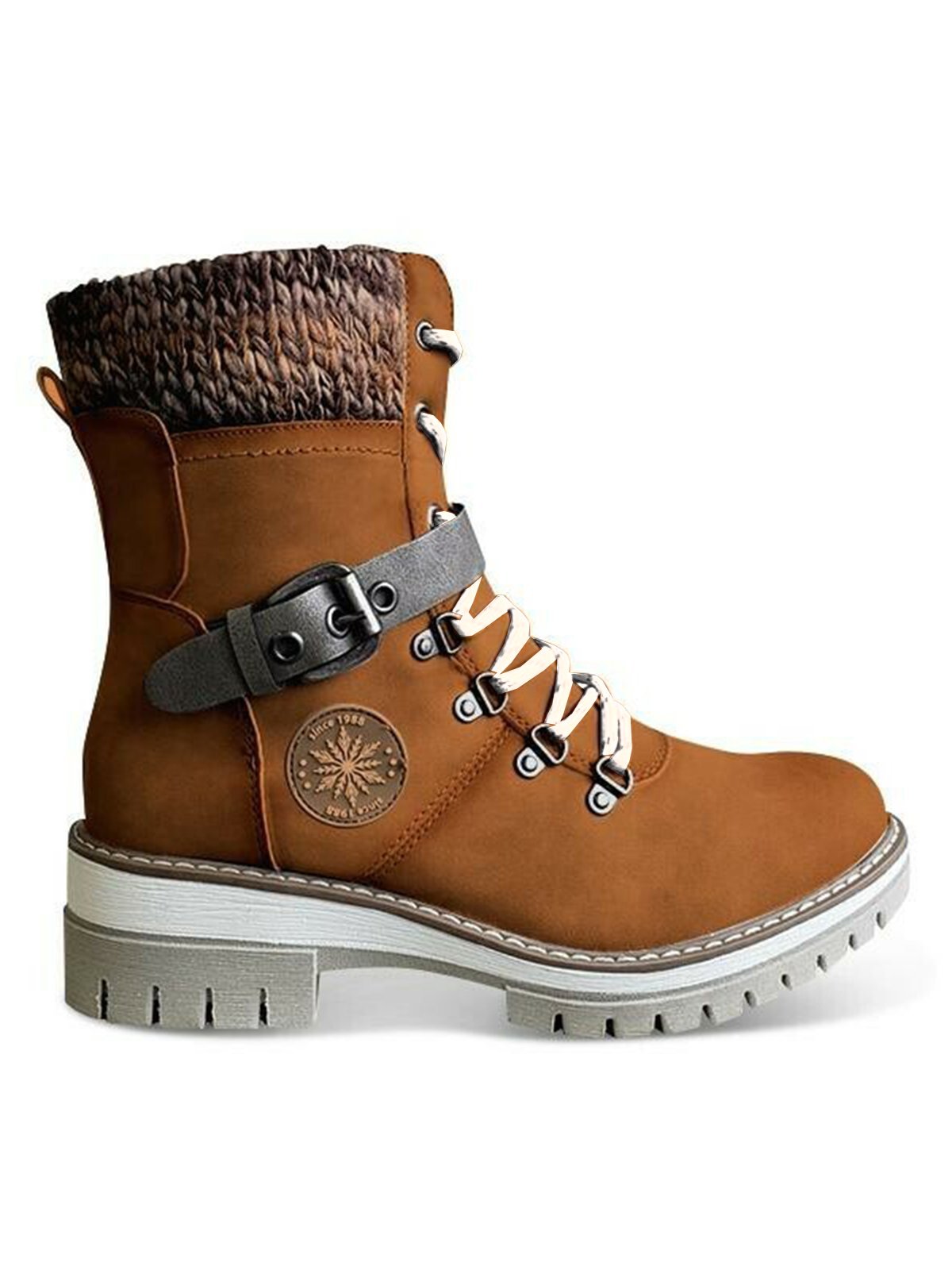 Wool Stitching PU Lace Buckle Middle Snow Snow Boots