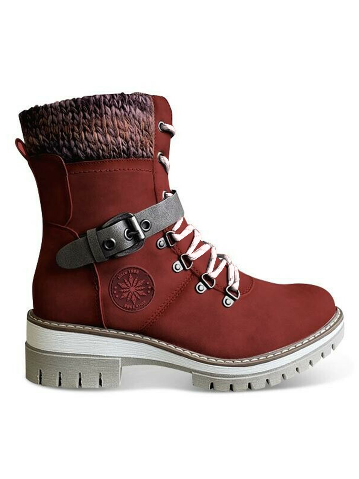 Wool Stitching PU Lace Buckle Middle Snow Snow Boots