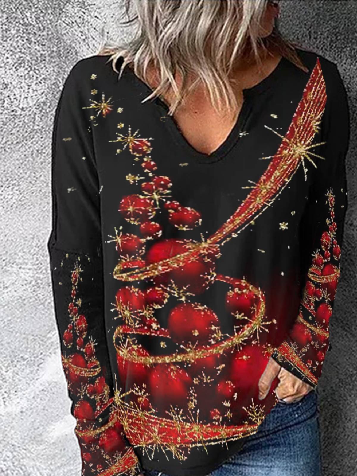 Casual V Neck Christmas T-shirt