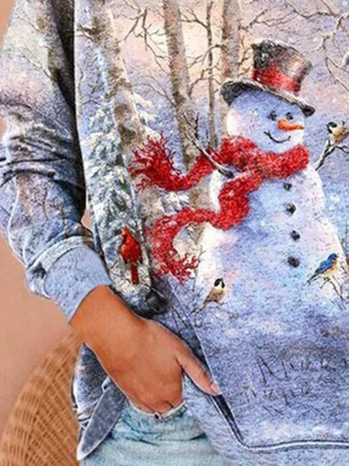 Christmas Snowman Printed Long Sleeve Crew Neck Casual Sweatshirt