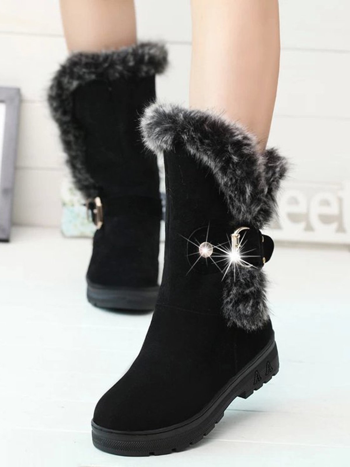 Simple Metal Wool Stitching And Velvet Warm Snow Snow Boots