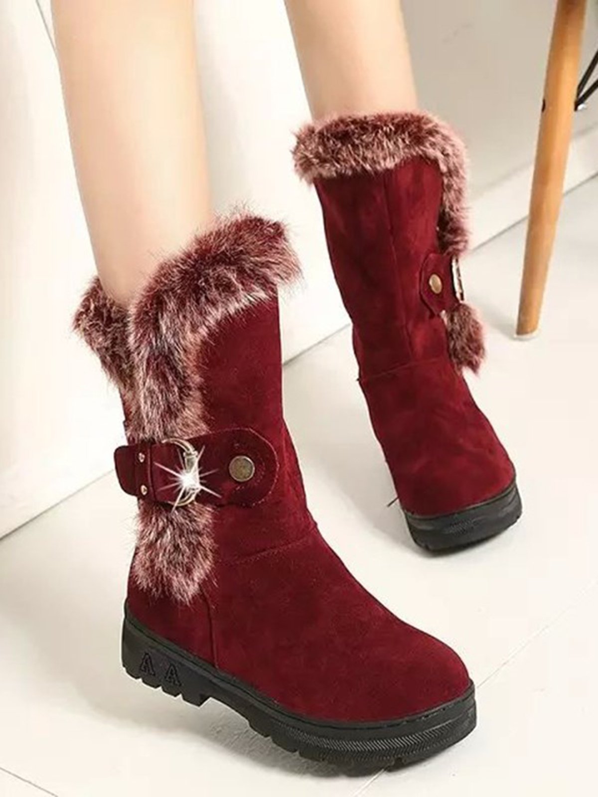Simple Metal Wool Stitching And Velvet Warm Snow Snow Boots