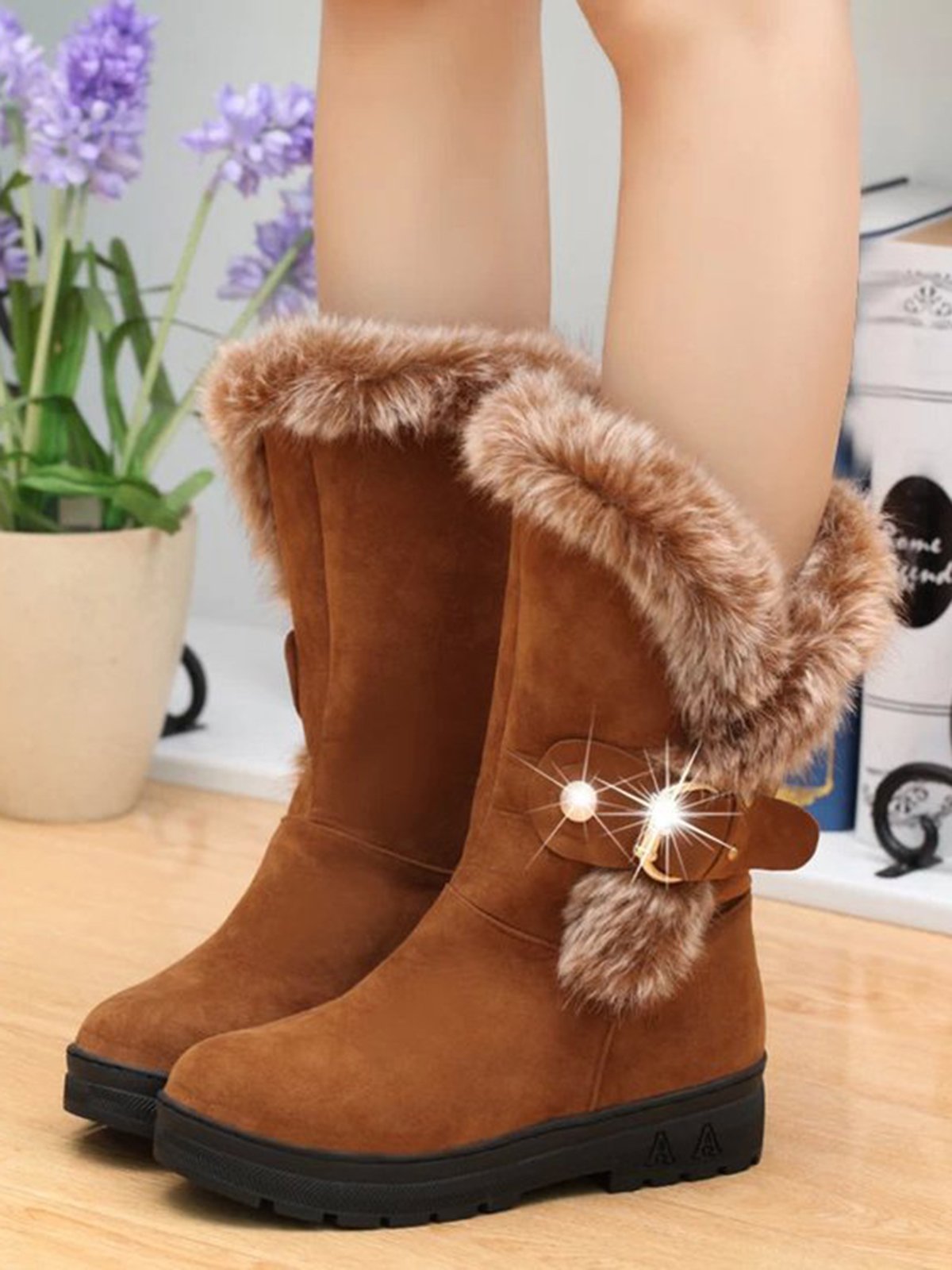 Simple Metal Wool Stitching And Velvet Warm Snow Snow Boots
