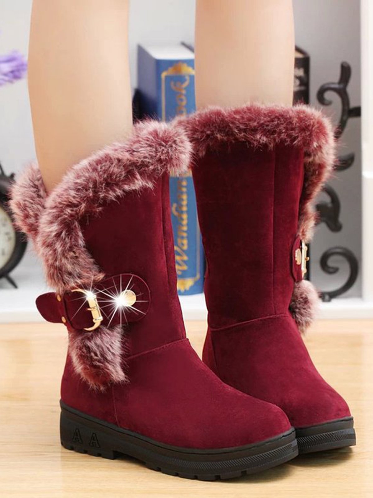 Simple Metal Wool Stitching And Velvet Warm Snow Snow Boots