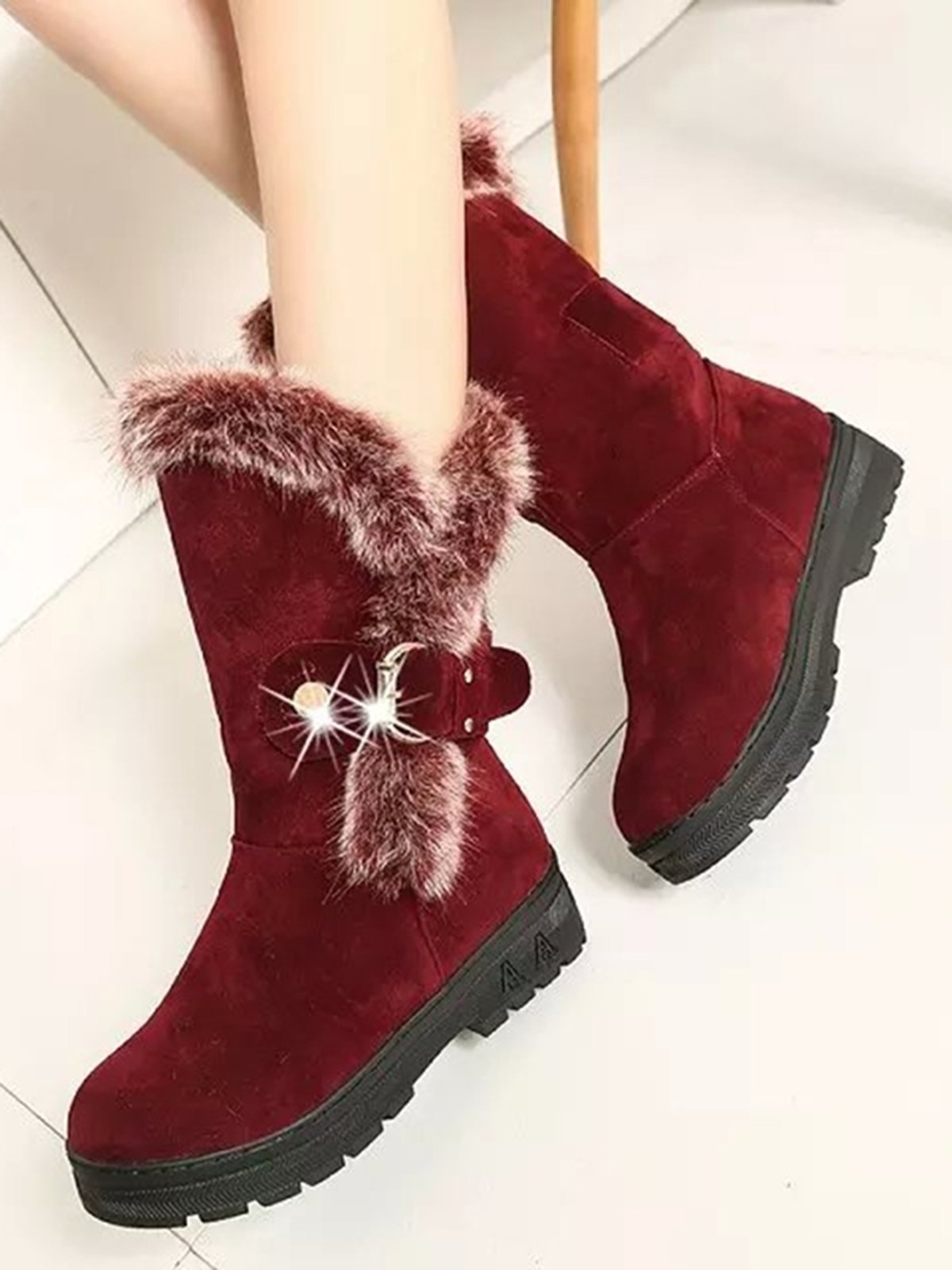 Simple Metal Wool Stitching And Velvet Warm Snow Snow Boots