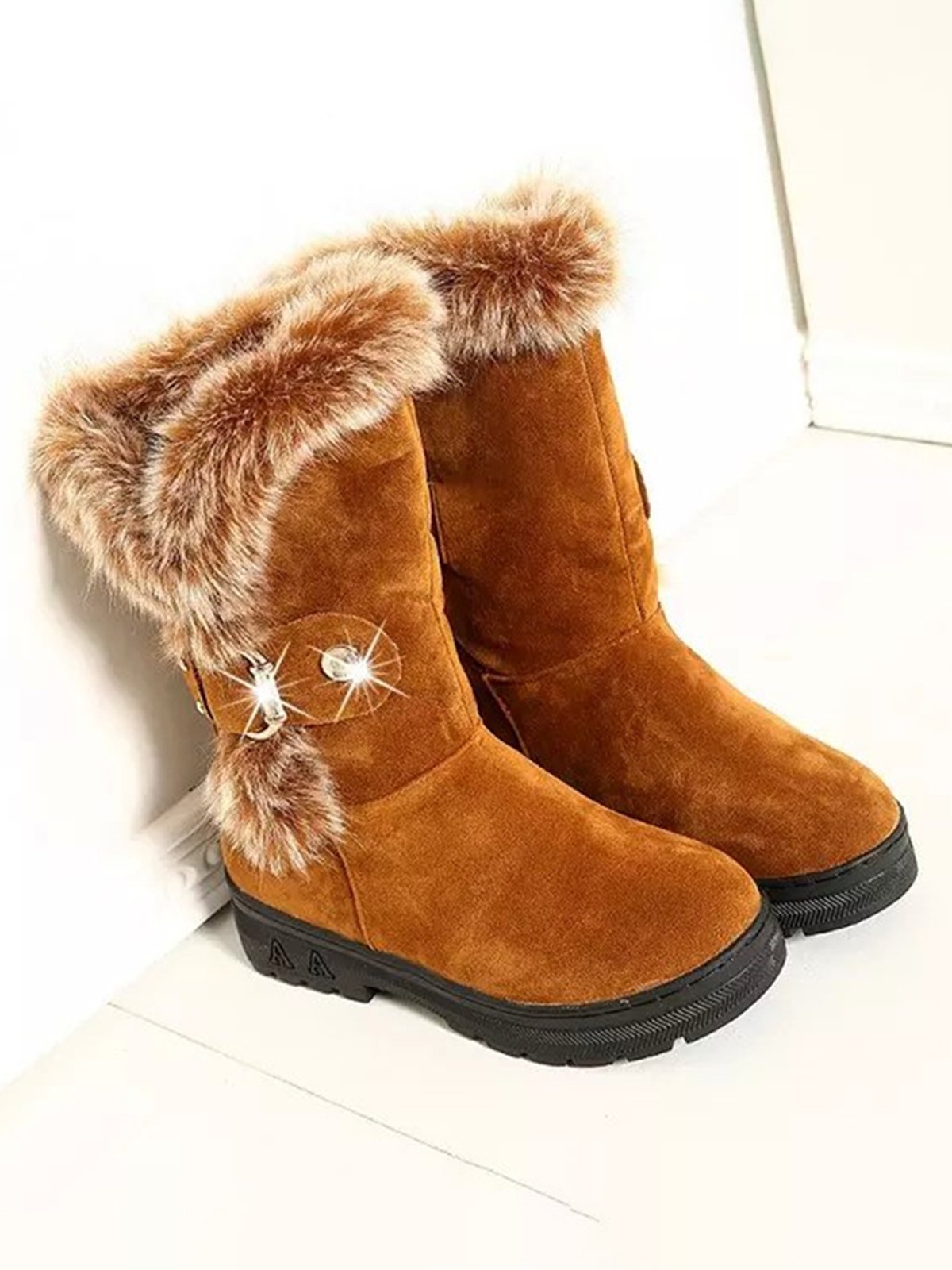 Simple Metal Wool Stitching And Velvet Warm Snow Snow Boots