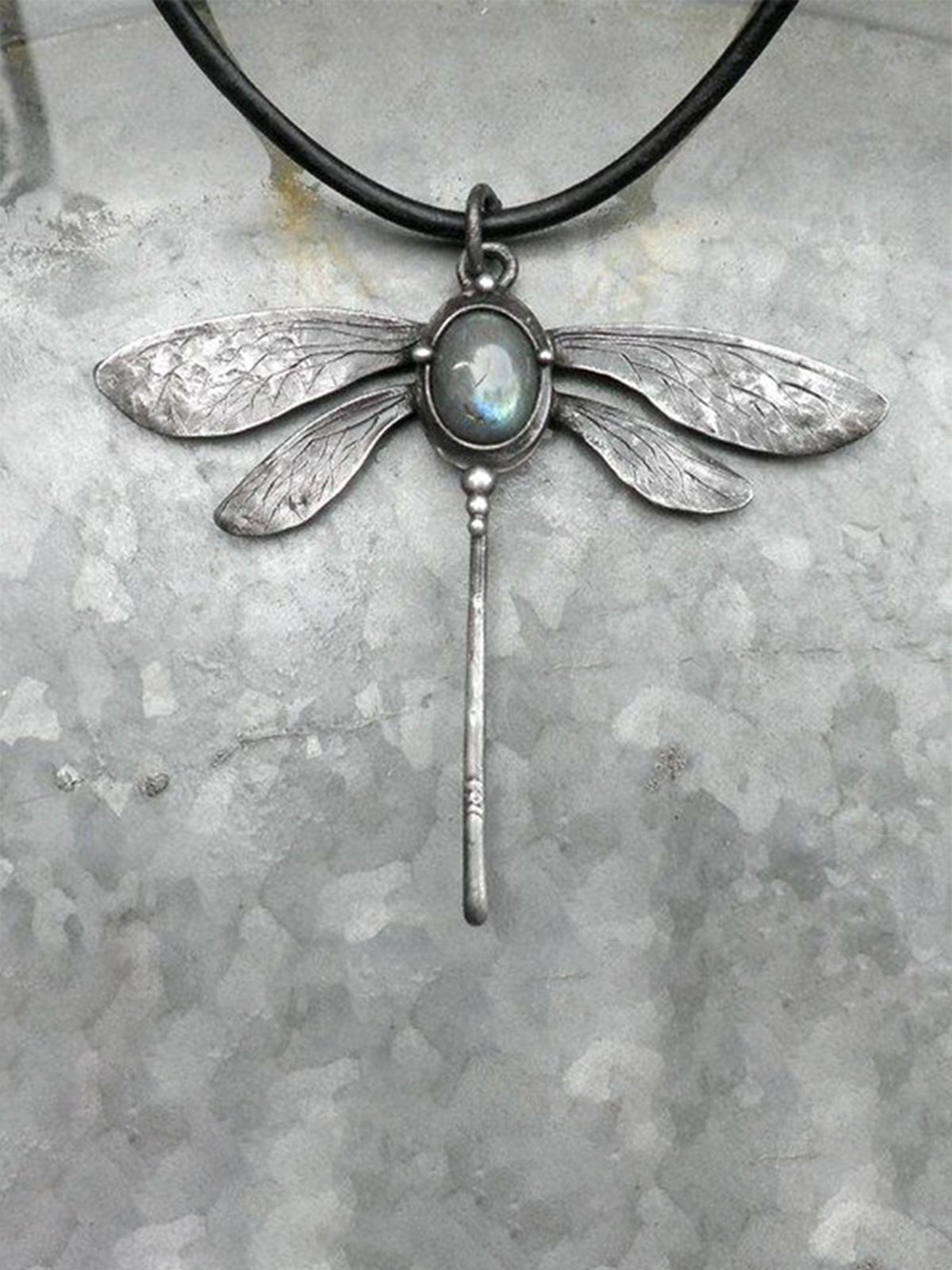 Vintage Dragonfly Moonstone Necklace