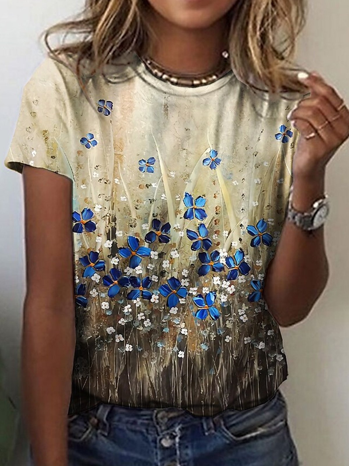 Floral Loose Casual Jersey T-shirt