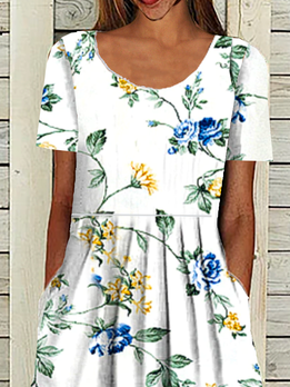 Loose Floral Polyester Fibre Casual Midi